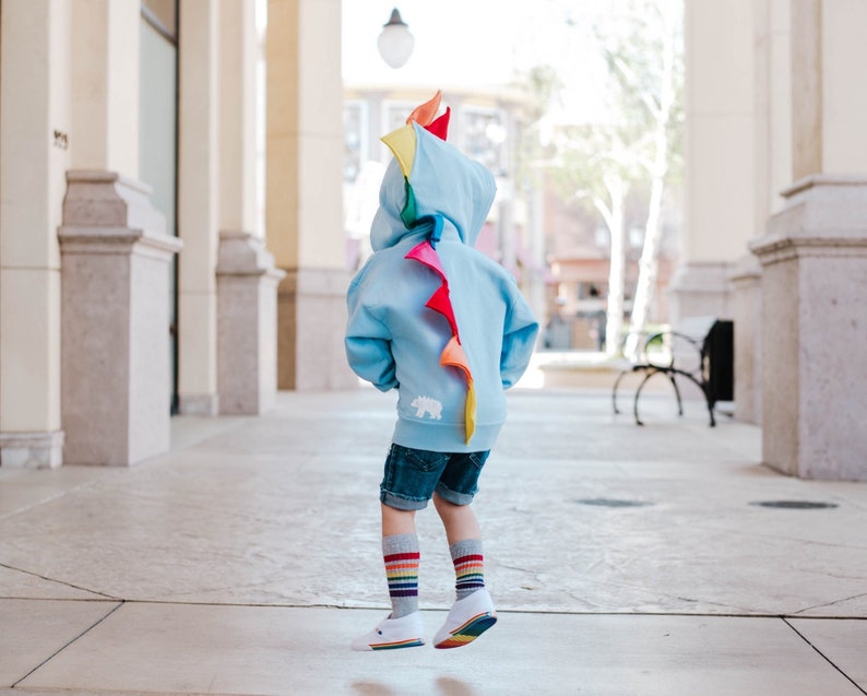 Bright Rainbow Dinosaur Hoodie, Dinosaur Costume, Blue Sweater, Toddler Hoodie, Rainbow, Birthday Gifts, Kids Gift, Christmas, READY TO SHIP image 1