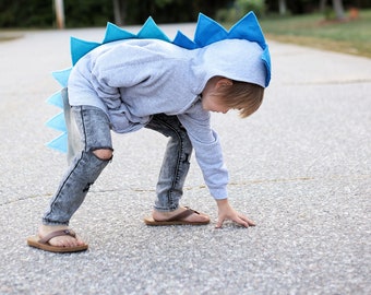 Toddler Boy Dino Hoodie, blue dinosaur, dinosaur hoodie with tail, kids Christmas gift, dinosaur Halloween costume, READY TO SHIP