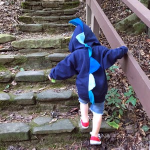 Toddler dinosaur costume, blue dinosaur hoodie, navy ombre sweatshirt, boy dino hoodie, kids Christmas, unique Halloween costume, kids gift image 2