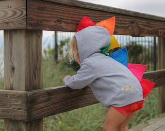 Bright Rainbow Toddler Sweatshirt, Dino Hoodie, Dinosaur Costume, Boy Shirt, Girl Shirt, Rainbow Sweater, Pretend Play, Dress up, Kids Gift