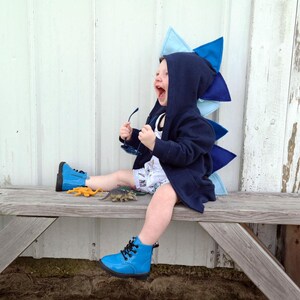 Toddler dinosaur costume, blue dinosaur hoodie, navy ombre sweatshirt, boy dino hoodie, kids Christmas, unique Halloween costume, kids gift image 4