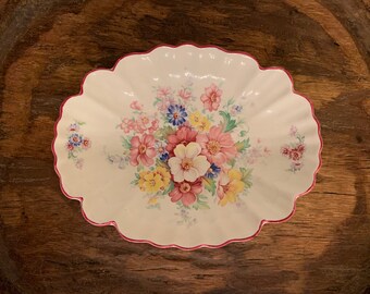 Beautiful Vintage Old Foley James Kent Ltd Made In England Porcelain Strawberry Pattern Tray Trinket Dish