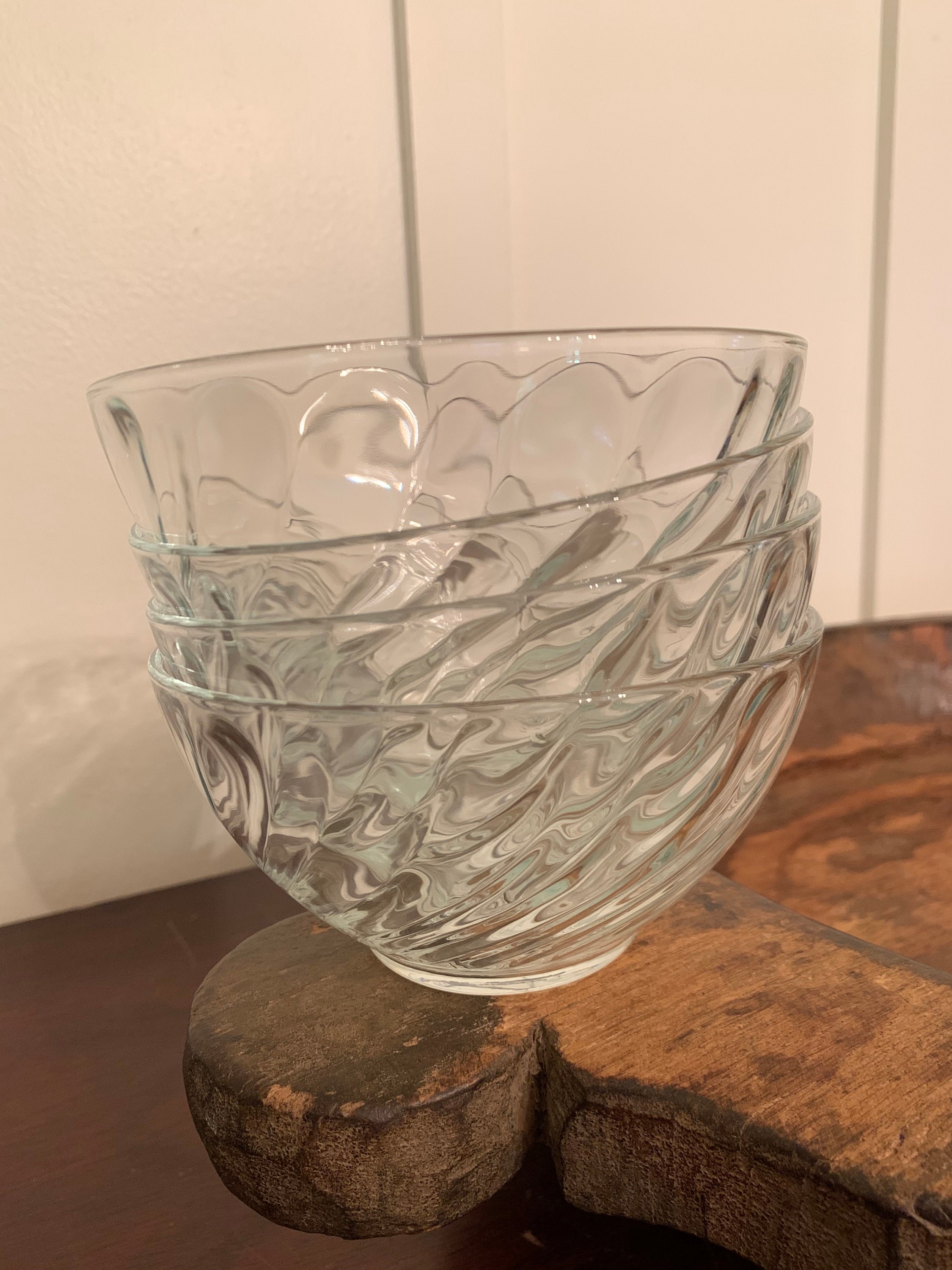 Vintage Arcoroc France Clear Glass Bowls With Rosaline Swirl Etsy