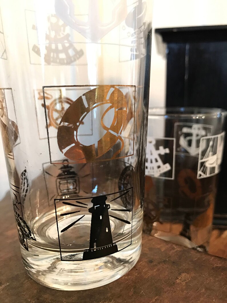 Vintage Nautical Themed Drinking Glasses With White Gold and - Etsy