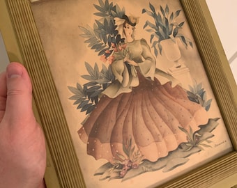 Vintage 8x10 Shabby Chic Framed Pair of Prints Published by Bernard Picture Co Company