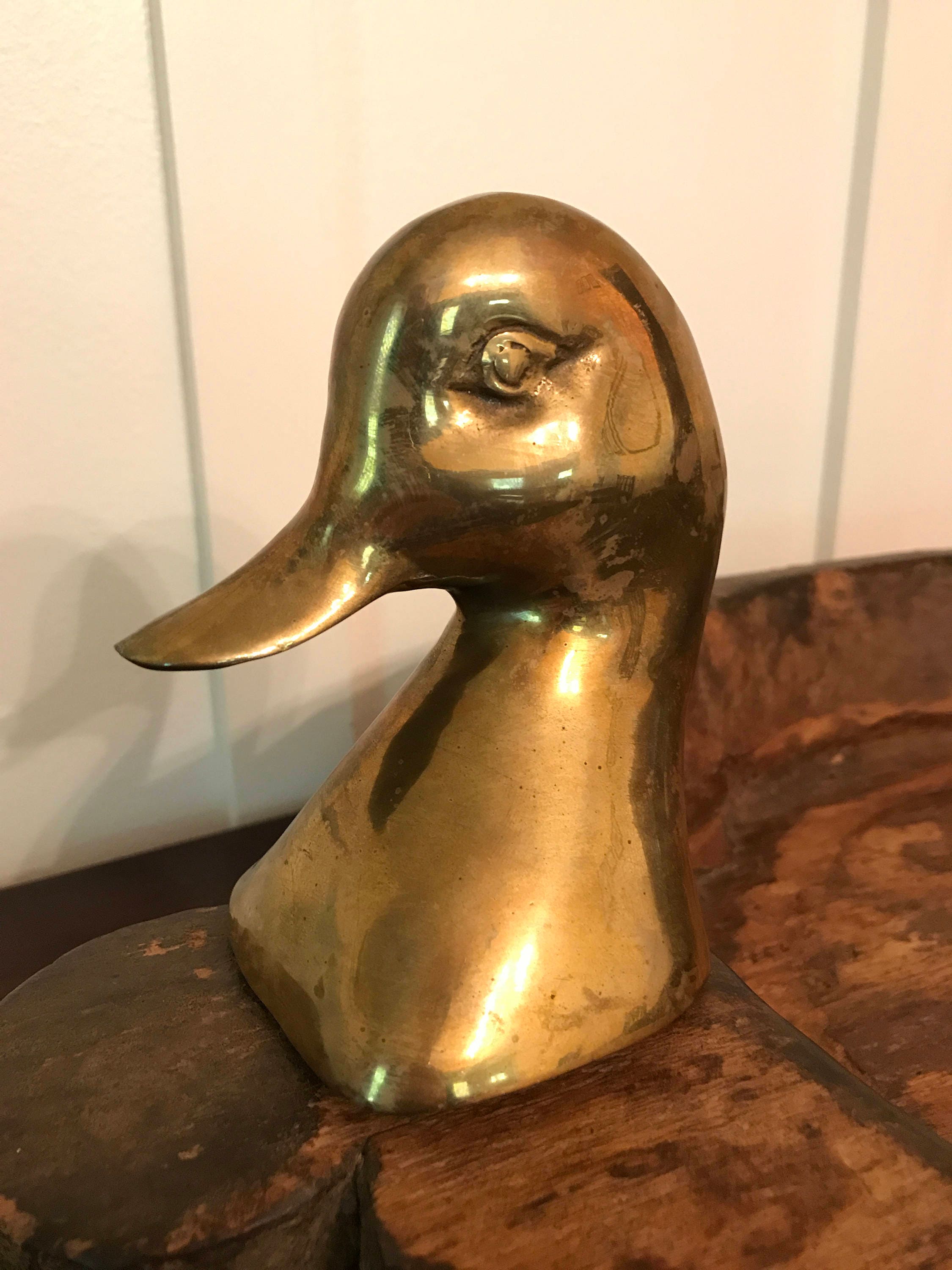 Vintage Large Brass Duck Head Bookend