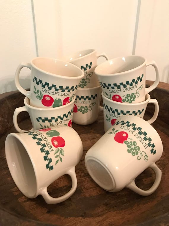 Vintage Corning Farm Fresh Homemade Coffee Mugs Set of 8