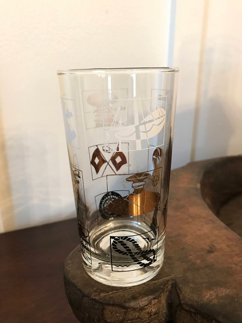 Vintage Nautical Themed Drinking Glasses With White Gold and - Etsy