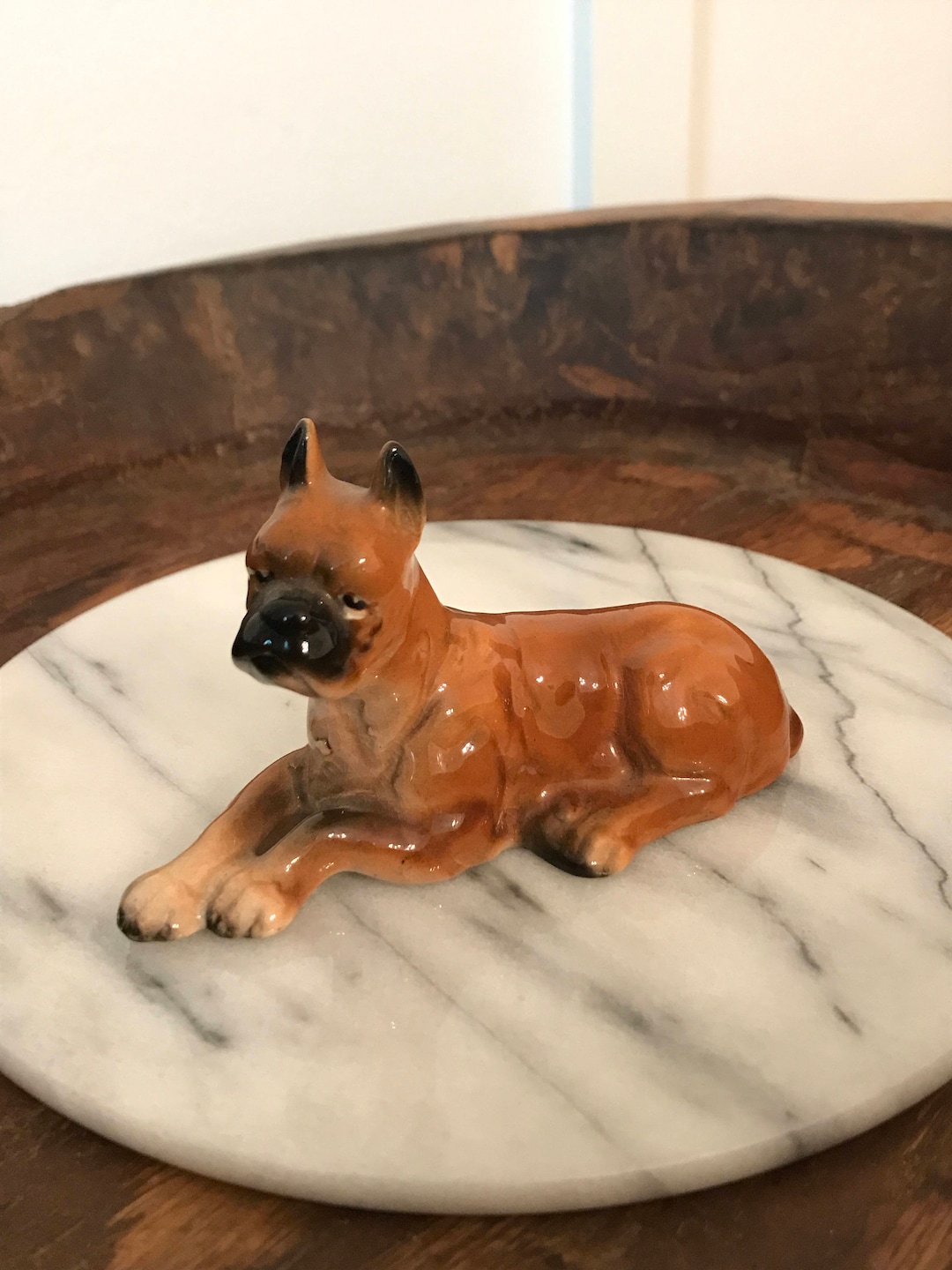 Vintage Ceramic Boxer Dog Figurine Lying Down Marked Japan Etsy