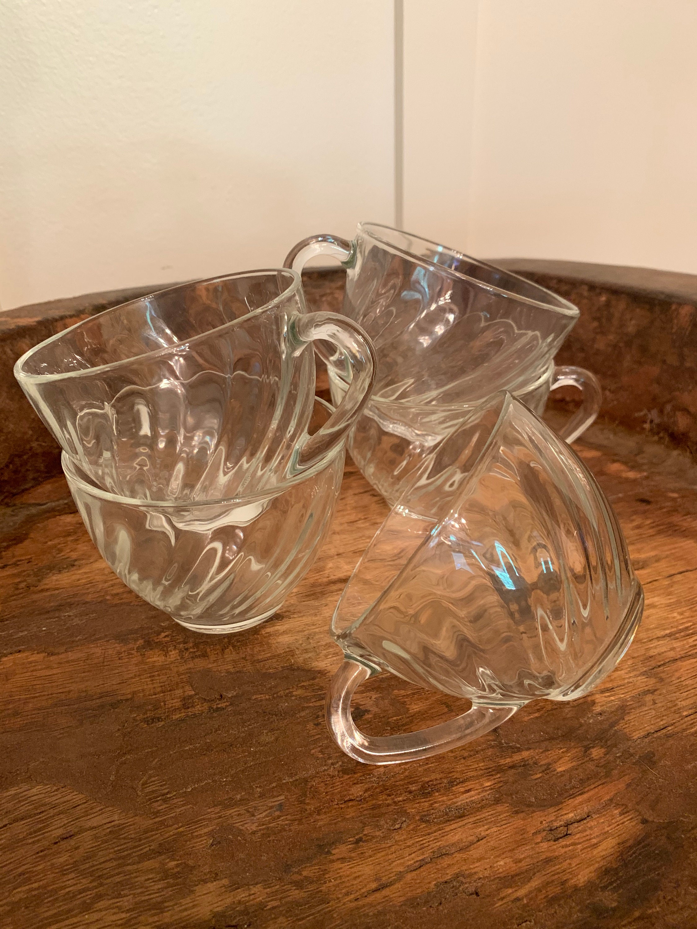 Vintage Arcoroc France Clear Glass Tea Cups With Rosaline - Etsy