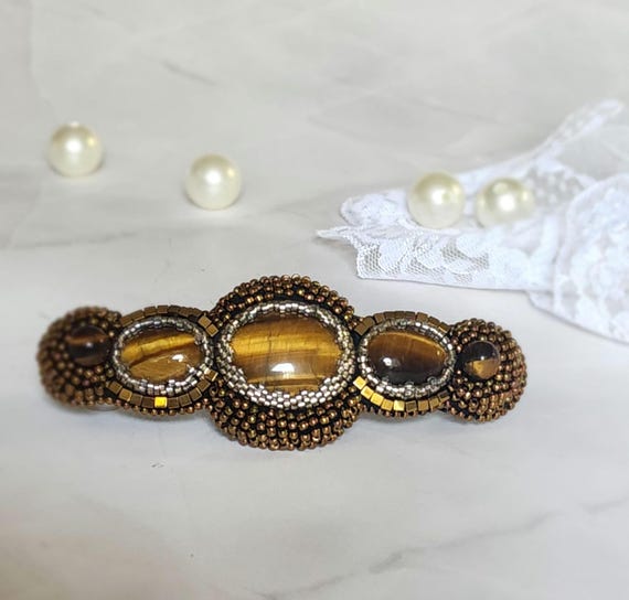 Tiger Eye Stone Barrette Hair Clip - Brown Tigereye Tiger’s Tigers Eye Stone Hair Clip: Polished Brown Boho Accessory - Etsy main image 3