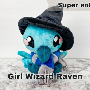 Ready to Ship Female Wizard Raven Plush Chibi Animals - super soft minky plush girl chibi characters