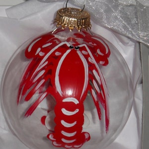 Lobster Ornament, lobster art, hand painted ornament, Maine lobster art, lobster Christmas ball, the glass ornament is 3 1/4 round with bow