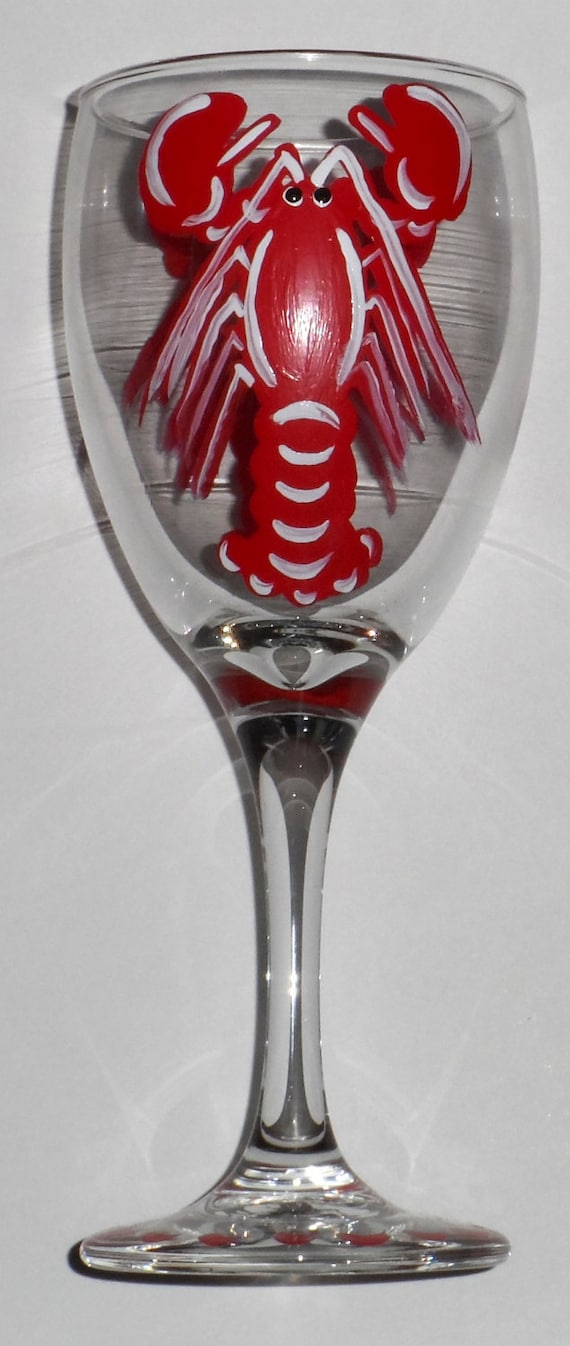 Lobster Wine Glass, Lobster Art, Hand Painted Wine Glass, Maine