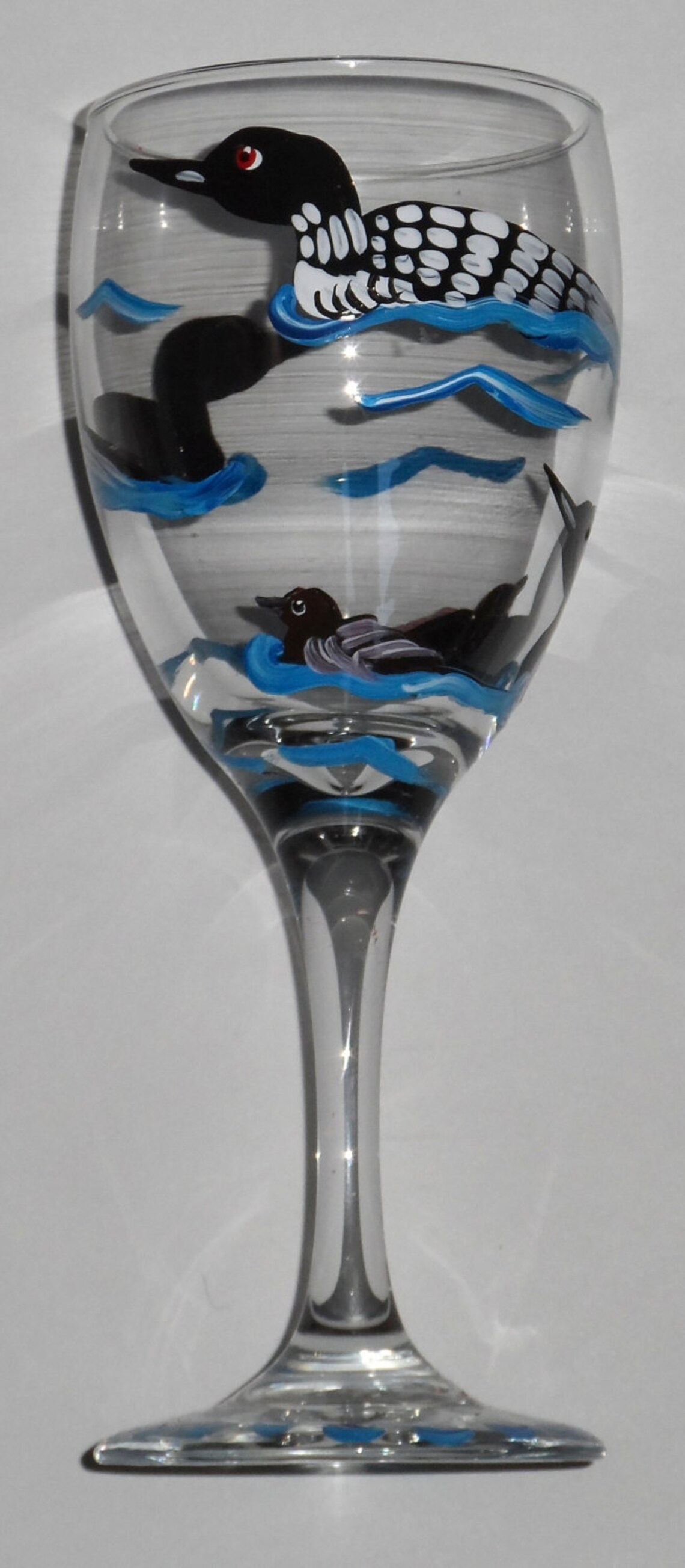 Loon Wine Glass, Loon Art, Loon Wine Glasses, Wine Glass, Maine Art