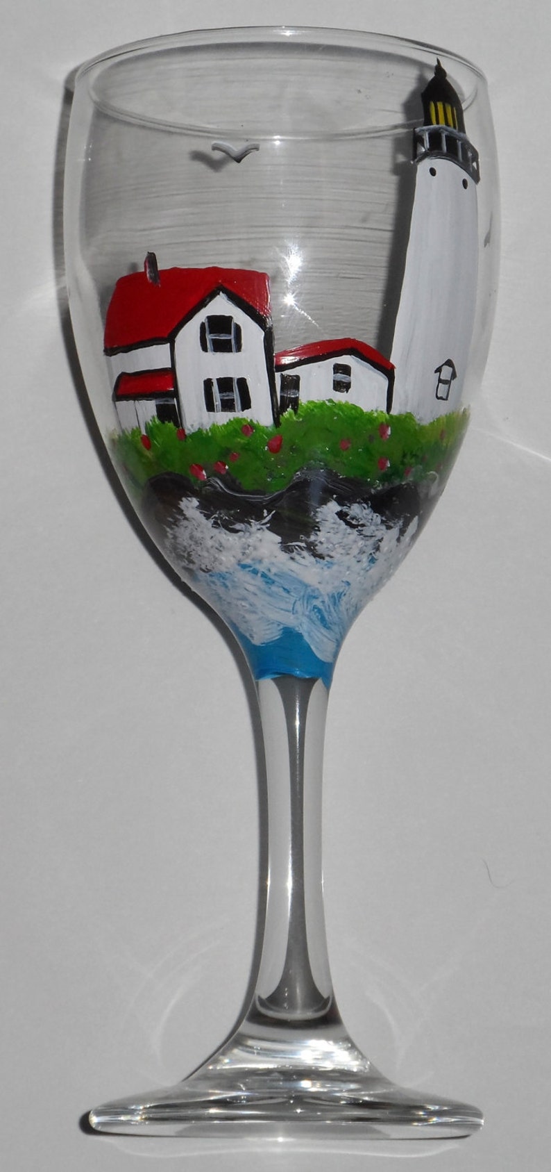 Lighthouse Wine Glass Lighthouse Art Hand Painted Wine Etsy
