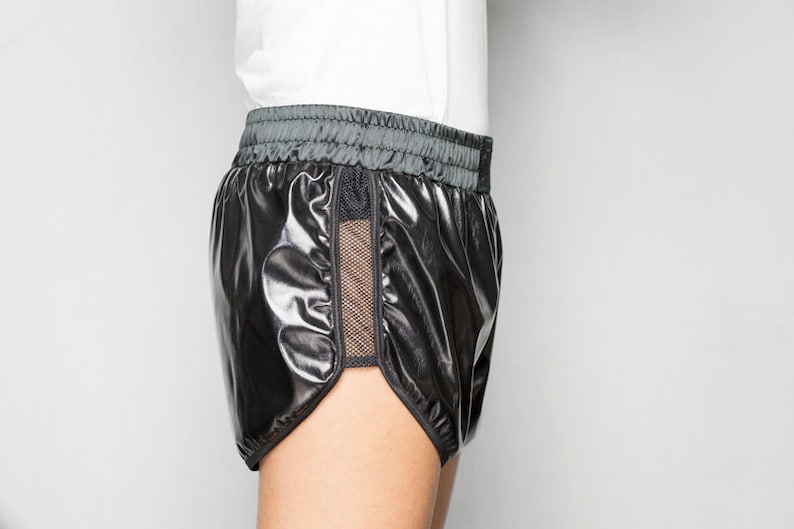 Short Vinyl Black Elastic Belt Satin Black Sides Bands Mesh Etsy