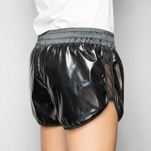 Short vinyl black bands sides mesh sport elastic belt edges bias stretch satin black ZAT GLOSSY BLACK T.L 40/42 Made in France