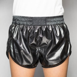 Kurzes Vinyl schwarz elastischer Gürtel satin schwarz Seitenbänder Mesh Sport umrandet Bias Stretch satin schwarz ZAT GLOSSY BLACK T.M 38/40