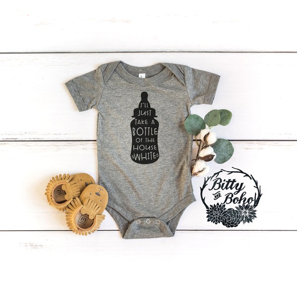 I'll Take a Bottle of the House White Baby Bodysuit, Funny Wine Baby Shower Gift, Funny Baby Gift, Funny Baby Clothes, Gray Baby Bodysuit