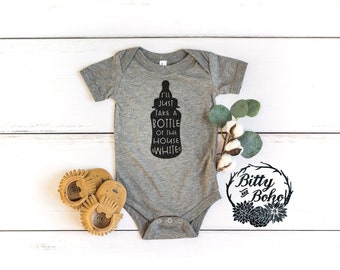 I'll Take a Bottle of the House White Baby Bodysuit, Funny Wine Baby Shower Gift, Funny Baby Gift, Funny Baby Clothes, Gray Baby Bodysuit