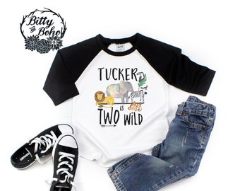 Custom Two Wild Shirt, Two Shirt, Second Birthday Boy Shirt, Zoo Birthday, Toddler Raglan Baseball Shirt, Zoo Animal Birthday, 2nd Birthday