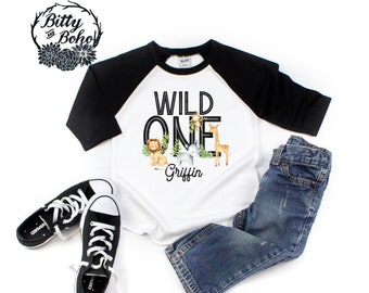 Custom Wild One Shirt, First Birthday Boy Shirt, Zoo Birthday Shirt, Toddler Raglan Baseball Shirt, Zoo Animal Birthday, One Birthday Shirt