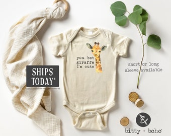 Giraffe Baby Bodysuit, Funny Baby Bodysuit, You Bet Giraffe I&#39;m Cute Baby Bodysuit, Hipster Baby Bodysuit, Minimalist Baby Clothes, Safari