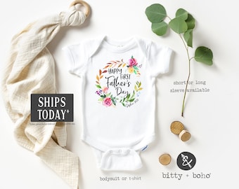 1st Fathers Day Onesie®, First Fathers Day Gift from Baby Daughter, Floral Wreath Onesie, Happy Fathers Day Baby Bodysuit, Love Dad Onesie