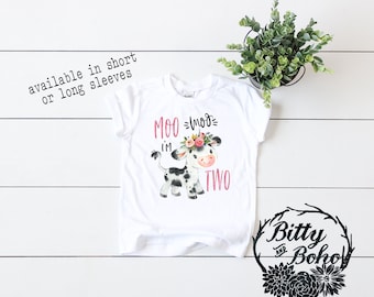 Second Birthday Girl, Moo Moo I'm Two Shirt, Farm Birthday Shirt, Cow Birthday Shirt, Birthday Outfit Girl, Floral Cow Shirt, Farm Birthday