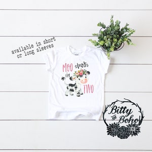 Second Birthday Girl, Moo Moo I&#39;m Two Shirt, Farm Birthday Shirt, Cow Birthday Shirt, Birthday Outfit Girl, Floral Cow Shirt, Farm Birthday