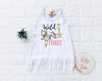 Third Birthday Outfit Girl, Wild and Three Shirt Dress, 3rd Birthday Outfit Girl, Zoo Birthday Shirt,Birthday Girl Dress,Zoo Animal Birthday