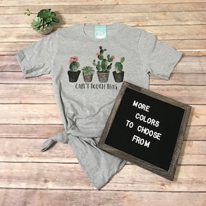 Women's Cactus Graphic T-Shirt - Retro Vintage Short Sleeve Tee, Cant Touch This Design, Grey - View #5