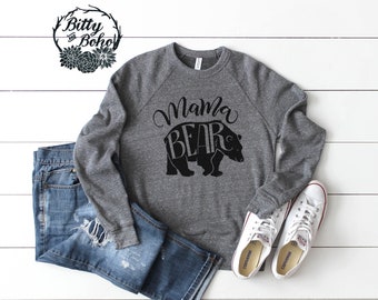 Mama Bear Sweatshirt, Mama Shirt, Gray Mama Sweatshirt. Graphic Print Sweatshirts, Soft Gray Sweatshirts, Gray Bella and Canvas Sweatshirt