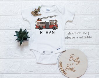 HANDMADE Fireman Fire Fighter Firefighter Fire Dept Department Babies Baby Clothes Clothing Unisex Boys Girls Newborn Infant Shower Gift Jumper Jumpsuit Bodysuit