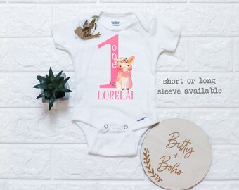 1st Birthday Gift Boho Baby Onesie One Pink Donut Pig Unicorn Birthday Girl Onesie 269D Cute Baby Clothes Pink First Birthday Onesie