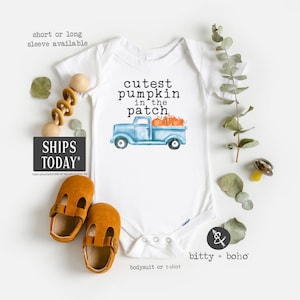 Cutest Pumpkin in the Patch Onesie®, Pumpkin Onesie, Pumpkin Baby Bodysuit, Baby Boy Clothes, Blue Pumpkin Truck Shirt, Unisex Baby Clothes