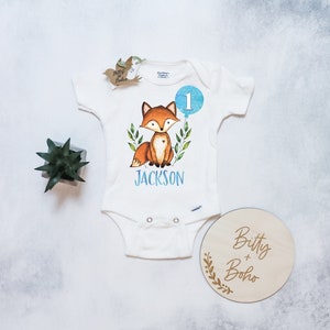 First Birthday Boy, Custom Birthday Onesie®, Woodland Birthday Shirt, Custom First Birthday Outfit Boy,Woodland Fox Birthday Party One Shirt