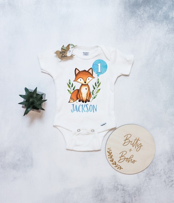 First Birthday Boy Custom Birthday Onesie Woodland Birthday Shirt Custom First Birthday Outfit Boy woodland Fox Birthday Party One Shirt Etsy