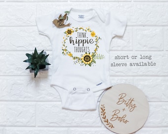 Think Hippie Thoughts Onesie®, Cute Baby Clothes, Baby Girl Clothes, Baby Shower Gift,Hippie Baby Clothes,Boho Baby Clothes,Sunflower Onesie