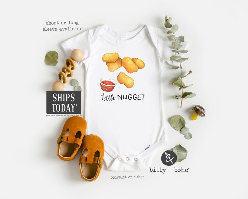 Chicken Nugget Baby Onesie®, Hipster Baby, Funny Baby Onesies, Unique Baby Gift, Unisex Baby Clothes, Fast Food Onesie,Little Nugget,Brother image 1