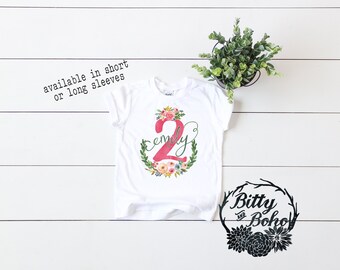 Benutzerdefinierte zweite Geburtstag Shirt, 2. Geburtstag Mädchen Shirt, personalisierte Name T-Shirt, Boho Geburtstag Shirt, Boho Kleinkind Shirt, süßes Floral Zwei Shirt