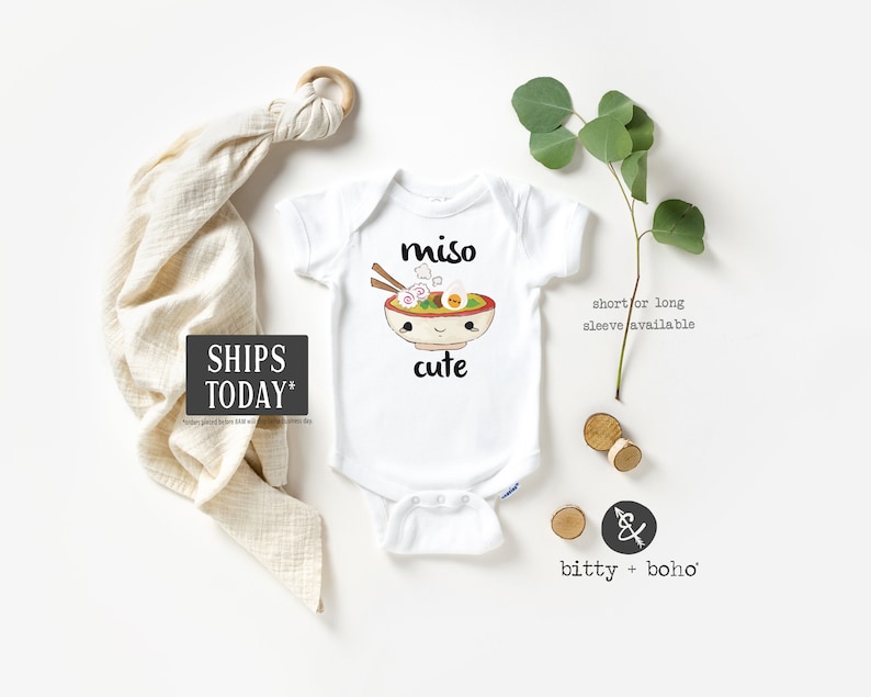 Miso Cute Onesie®, Baby Shower Gift, Unisex Baby Clothes, Baby Boy Clothes, Funny Onesies, Sushi Onesie, Cute Baby Onesies, Hipster Baby image 1