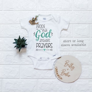 Proof That God Answers Prayers Onesie®, Worth the Wait, Baby Shower Gift, Religious Baby Gift,Unisex Baby Clothes,IVF Pregnancy Announcement image 1