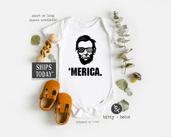 4th of July Onesie®, 4th of July Baby Outfit, 'Merica Onesie, Abraham Lincoln Baby Bodysuit, America Onesie, Funny Fourth of July Shirt