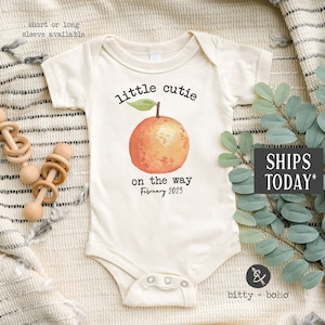 Little Cutie Pregnancy Announcement Baby Bodysuit, Orange Baby Bodysuit, Cute Baby Clothes, Unisex Baby Bodysuit, Minimalist Baby Clothes