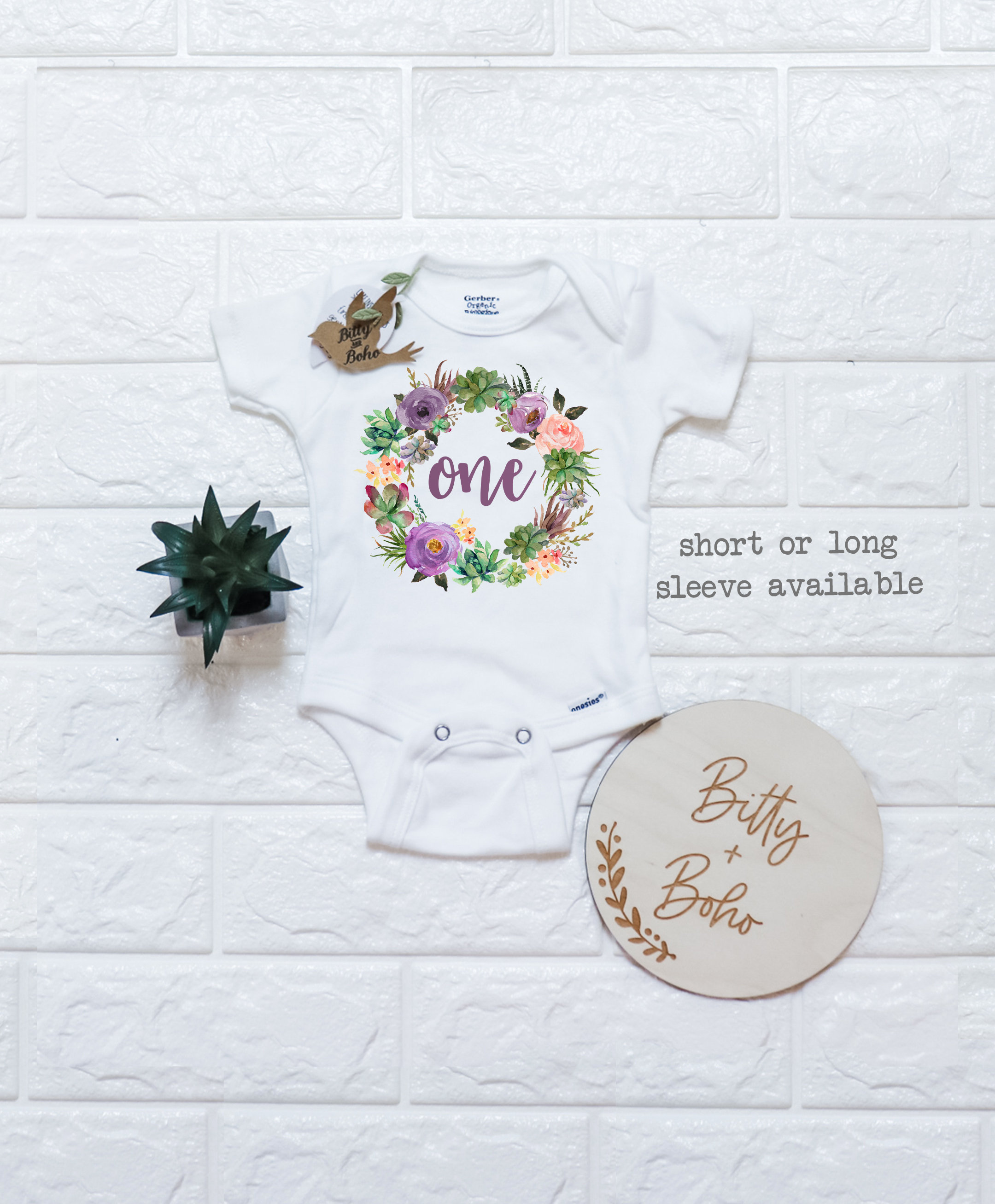 One Baby Bodysuit, First Birthday Outfit Girl, Succulent Birthday One…