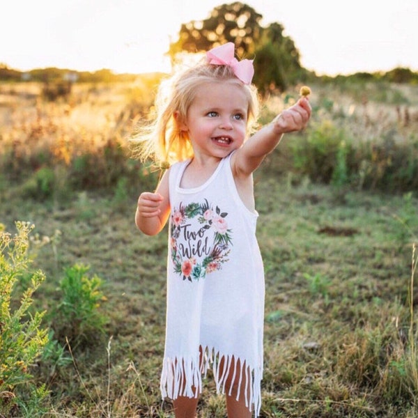 Two Wild Birthday Dress, Second Birthday Outfit Girl, 2nd Birthday Outfit Girl, Second Birthday Girl Dress Boho Fringe Dress Cactus Birthday