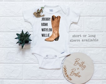 Country Music Onesie®, Johnny Hank Waylon Willie Legends Onesie, Cowboy Onesie, Cowboy Boot Onesie, Baby Boy Clothes, Country Baby Bodysuit