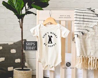 Bunny Baby Bodysuit, Don't Worry Be Hoppy Bodysuit, Bunny Nursery, Cute Baby Clothes, Hipster Baby Clothes, Minimalist Baby Clothes,Be Happy